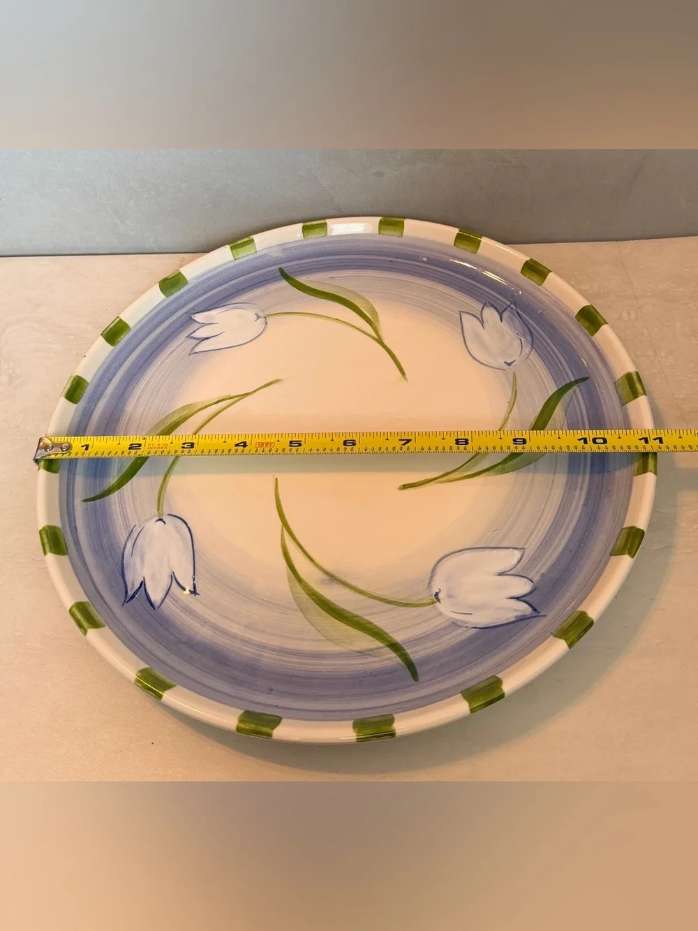Bath & Body Works At Home Ceramic Plate 11” Blue & Green W/Tulip Design VTG